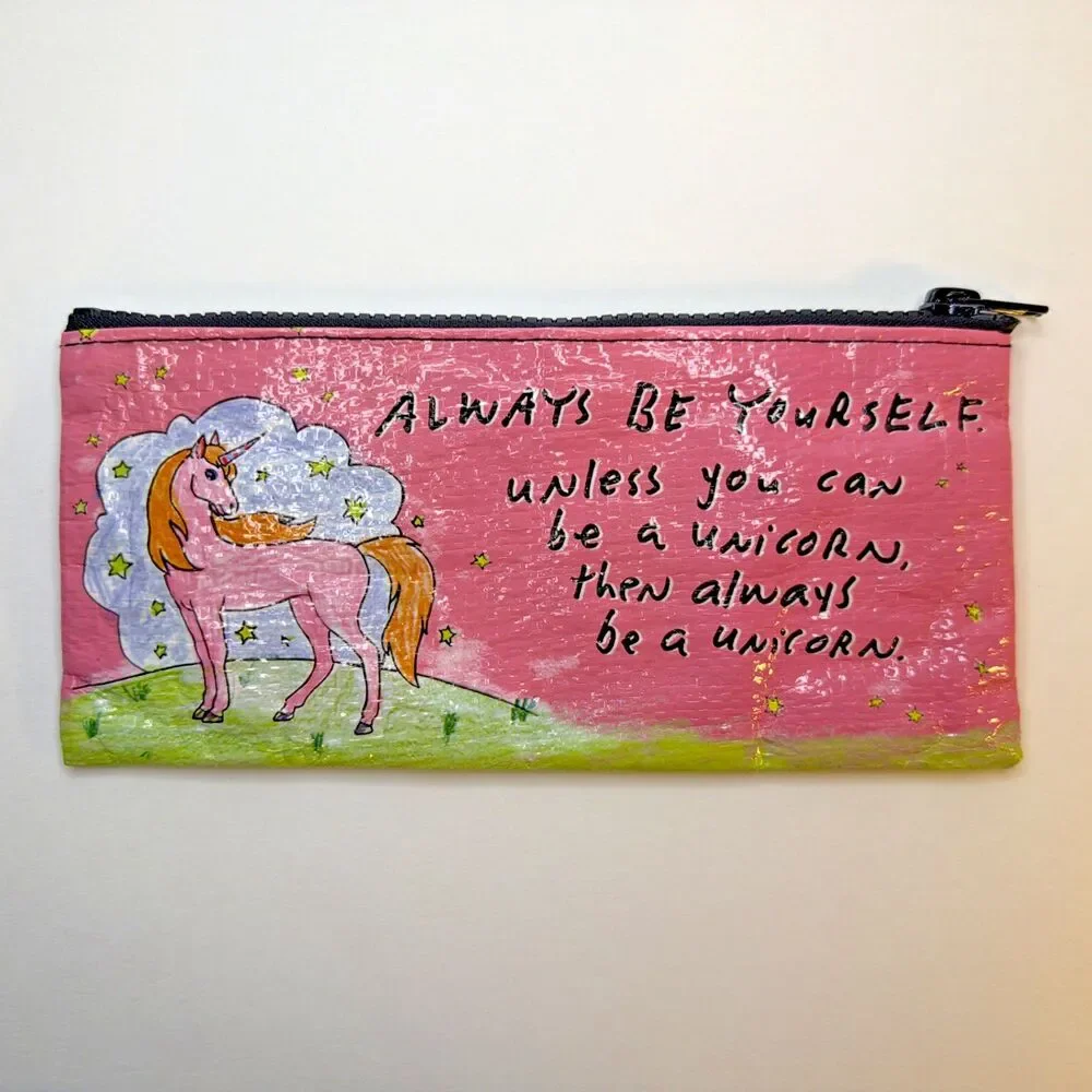 Blue Q Zipper Pouch Bag Always Be Yourself Unicorn Pencil Makeup Bag KA